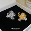 Anillo abierto de oro real de 18k bañado en circonita, forma de gota de agua y flor, simple, elegante, anillo de dedo índice de alta gama, anillo de nuevo diseño