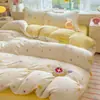 Juego de Cuatro Piezas de Terciopelo de Leche Espesado Clase a Invierno Coral Fleece Doble Cara Funda Nórdica Sábana Bajera Sábana Plana Juego de Tres Piezas