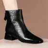 Botines Elegantes de Piel de Oveja para Mujer Otoño/Invierno 2026, Punta Cuadrada, Tacón Grueso, Cremallera Trasera Versátil, Adelgazantes, Suela Suave, Zapatos de Moda