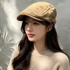 Nueva gorra de ante vintage de otoño e invierno para mujer, versátil, hace que la cara se vea más pequeña, adecuada para cabezas grandes, se puede usar al revés como una boina de pico de pato