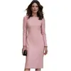 Vestido Redondo de Manga Larga Estilo Europeo y Americano Simple para Mujer, Vestido Bodycon de Longitud Media Formal para el Trabajo con Ceñidor en la Cintura