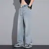 Pantalones Vaqueros de Pierna Ancha Rectos Holgados para Hombre, Marca Americana de Moda de Verano, Limpios, Lavados, Estilo High Street, con Cordones de Moda