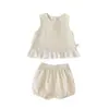 Nuevo Conjunto de Verano 2026 para Bebés Niñas: Elegante Conjunto de Dos Piezas: Top sin Mangas de Encaje a Cuadros y Shorts tipo Capullo