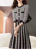 Vestido de malha elegante estilo Chanel feminino 2023 outono e inverno Novo vestido de suéter elegante socialite houndstooth