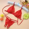 Atractivo Conjunto de Lencería Femenina de Tres Puntos Estilo Japonés Transparente de Encaje con Abertura en la Entrepierna Uniforme Seductor Erotico con Huecos Sujetador y Tanga 1124