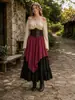 Estilo Pastoral Medieval Retro Bohemio Top de un Hombro con Cinturón y Falda Larga Conjunto para Mujer Disfraz de Actuación