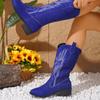 Exportação Europeia e Americana Tamanho Grande Outono e Inverno Novas Botas de Cavaleiro Bordadas Femininas Bico Fino Salto Quadrado Botas Bordadas Transfronteiriças Desejo Atacado
