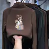 Roupa íntima infantil estampada com forro de fleece, gola alta, manga longa, quente e versátil, camiseta escovada para meninas, outono e inverno