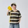 Nova Roupa de Verão Haima 2026 Camiseta de Manga Curta de Verão para Meninos Algodão Puro Listrada Estilo Coreano Top Fino Tendência