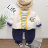 Fabricante de Traje de Tres Piezas de Otoño para Niños Venta al por Mayor Ropa Casual para Niños Chaqueta Cardigan Estampado de Animales de Dibujos Animados Camiseta Base