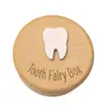 Caja de Dientes de Bebé en Stock, Caja Redonda de Madera de Haya para Guardar Dientes, Caja de Almacenamiento para Cordón Umbilical y Cabello de Bebé, Caja de Recuerdos de Dientes de Bebé para Niños