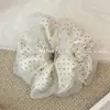 Elástico de Cabelo Scrunchie de Poliéster com Bolinhas de Malha Dupla Camada para Rabo de Cavalo Feminino com Toque de Luxo, Acessório de Cabelo Elegante para Coque com Estampa Pied-de-Poule