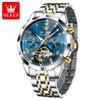 Relógio Masculino Oulisi Relógio Mecânico À Prova D'água Luminoso Oco Calendário Perpétuo Relógio Masculino com Função de Calendário Perpétuo