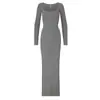 Vestido Longo de Manga Comprida Estilo Kardashian com Decote Quadrado, Modelador, Cor Sólida, Vestido Bodycon Sexy Justo para Mulheres