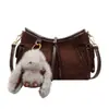 Bolsa de Ombro/Axila de Camurça Elegante e Versátil para Mulheres 2025 Inverno Novo Estilo Bolsa de Mão Texturizada Estilosa Bolsa Transversal