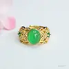Anel de Ágata Verde Natural Guan Yu Jade Gelo Calcedônia Cristal Anel Joias Benefícios de Transmissão ao Vivo Atacado S4061405