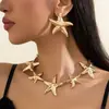 Collar Colgante Estrella de Mar Vacaciones Marinas Transfronterizo Europeo y Americano Moda Personalidad Geométrico Fideos de Metal Traje Mujeres