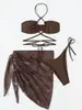 Bikini de Tres Piezas Sexy con Tiras de Color Sólido para Chica Europea y Americana