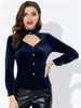 2026 Nueva Moda Femenina Estilo Europeo y Americano Transfronterizo Terciopelo Coreano Volantes Huecos Cuello Semi Alto Cintura Ceñida Manga Larga Blusa para Mujer