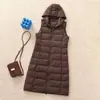 Chaqueta de plumón de pato blanco de longitud media casual de alta gama transfronteriza para mujer, abrigo cálido de moda ajustado con capucha para invierno 2026