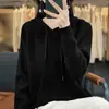 Suéter Nuevo Transfronterizo Lana Rayas Con Capucha Mujer Holgado Otoño Invierno Mezcla Color Sólido 2024 Gorro de Punto Sudadera con Capucha