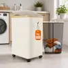 Cesta de bambú plegable con ruedas, cesta de almacenamiento para lavandería de gran capacidad para uso doméstico, contenedor de almacenamiento con cubierta a prueba de polvo de tela Oxford