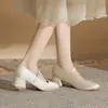 Jin Gang MY4522 Zapatos Mary Jane de Tacón Grueso para Mujer 2024 Nuevos Zapatos de Tacón Medio de Boca Baja Primavera y Otoño Zapatos de Novia para Boda