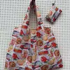 Bolsa Fofa Estilo Japonês Feminina de Grande Capacidade, Sacola de Compras para Supermercado, Bolsa de Ombro Leve de Tecido