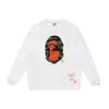Moletom BAPE com estampa de cabeça de macaco estilo japonês, tendência transfronteiriça, gola redonda, unissex, corte solto, jaqueta de manga curta para outono e inverno