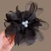 Venta Caliente Niña de Primavera Dulce Cinta Gasa Hilo de Perla Flor Pin de Tiburón Pinza para el Cabello Versátil Accesorios para el Cabello de Mujer Pinza de Agarre Joyería