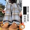 Pantalones de Forro Polar a Cuadros Negros y Verdes para Mujer, Otoño e Invierno 2026 Nuevos Pantalones de Pierna Ancha Fluidos de Cintura Alta, Pantalones Casuales de Lana para Primavera y Otoño