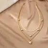 Colar Cruzado Novo Retro Geométrico em Formato de Coração com Corrente Osso de Cobra Moda Metálico Estéreo Amor Camadas Múltiplas Empilhadas para Mulheres