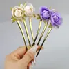 Pasador de Pelo Artificial de Peonía con Forma de U de Tres Púas, Nuevo Peine para el Cabello Estilo Chino Hanfu, Accesorio para el Cabello Versátil y Elegante Estilo Antiguo