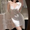 Camisola Doce Princesa Sexy Renda Laço Suspensório Primavera & Outono Pijama Verão Seda Gelo Estilo Puro Desejo Bojo