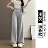 Calça flare de bolinhas azul marinho para mulheres, fina de cintura alta para o verão de 2026, calça casual modeladora, calça pantalona versátil de caimento fluido