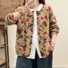 Cárdigan para mujer 2025 otoño nuevo estampado floral tejido de algodón vintage artístico holgado de manga larga