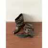 Botas de Cano Curto Apontadas Sazonais First Encounter para Mulheres, Salto Alto Bloco, Botas de Cano Curto Franzidas Retrô, Botas de Montaria Doces e Descoladas com Fivela para Outono/Inverno