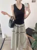 Falda Midi de Rayas Verticales Elástica de Cintura Alta en Rebaja