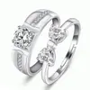 Anillo Abierto de Pareja Transfronterizo Europeo y Americano de Plata Joyería Femenina Estilo Coreano Zircón Boda Anillo de Diamante Anillo de Pareja Boca Viva Moda