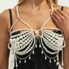 Cadena de Pecho con Perlas Redondas para Bikini de Playa Transfronteriza Europea y Americana Joyería Temperamento Vacaciones Cadena Corporal de Múltiples Capas con Borlas de Perlas de Imitación