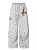 [Pantalones Casuales Amplios de Pierna Ancha Huacan de Algodón Puro con Colgante, Estilo Scimitar, Plisados Sueltos, Color Gris, Estampado de Huella de Perro para Hombres y Mujeres]
