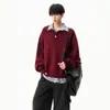 Suéter de tricô duas peças cor bordô para homens e mulheres, marca americana da moda de outono, suéter com gola Henley, malha casual solta retrô