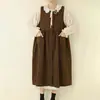 Vestido Chaleco de Algodón y Lino con Rayas Verticales Florales Retro Nuevo Otoño e Invierno 2025 para Mujer, Holgado y Versátil, Casual, con Capas, Falda Larga