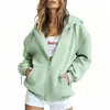Cardigan Moletom com Capuz Cruzado Amazon Site Independente Outono e Inverno Cor Sólida Zíper Camisa Top Esportivo