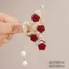 Pinza para el pelo de rosa roja para mujer 2024 Año Nuevo Pinza para el pelo de estilo antiguo de alta gama para la parte posterior de la cabeza Pinza de tiburón para novia Accesorios para el cabello