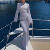 Vestido de Playa Otoño Nuevo Europeo y Americano 2023 Cuello Redondo Playa Bikini Protector Solar Manga Larga Espalda Descubierta