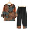 Traje de Verano para Madre Top de Dos Piezas para Mujeres de Mediana Edad y Mayores Estilo Occidental Camiseta de Satén Ropa de Verano para Abuela