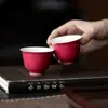 Tigela com Tampa Vermelho Cinábrio, Tigela de Chá de Cerâmica Fina Feita à Mão, Xícara de Chá Que Não Queima a Mão, Com Pé Alto Vintage para Conjunto de Chá Kung Fu