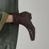 Novas botas curtas de pele de carneiro para outono e inverno, bico quadrado retrô francês, salto grosso, zíper nas costas, botas de moda emagrecedoras para o dia a dia, transfronteiriças