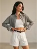 2026 Amazon Transfronterizo OZON Nuevo Cárdigan Camisa Casual Holgado de Hombros Caídos con Retazos de Encaje Rayado para Mujer
